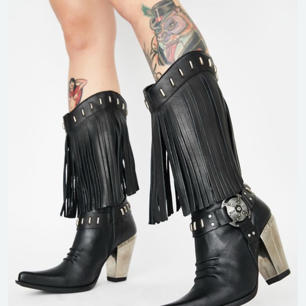 New Rock Leather Fringe Western Boots